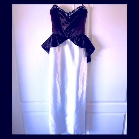 VTG 90s EXC Eve of Milady Black and white satin peplum gown Junior size 5 - Picture 1 of 14